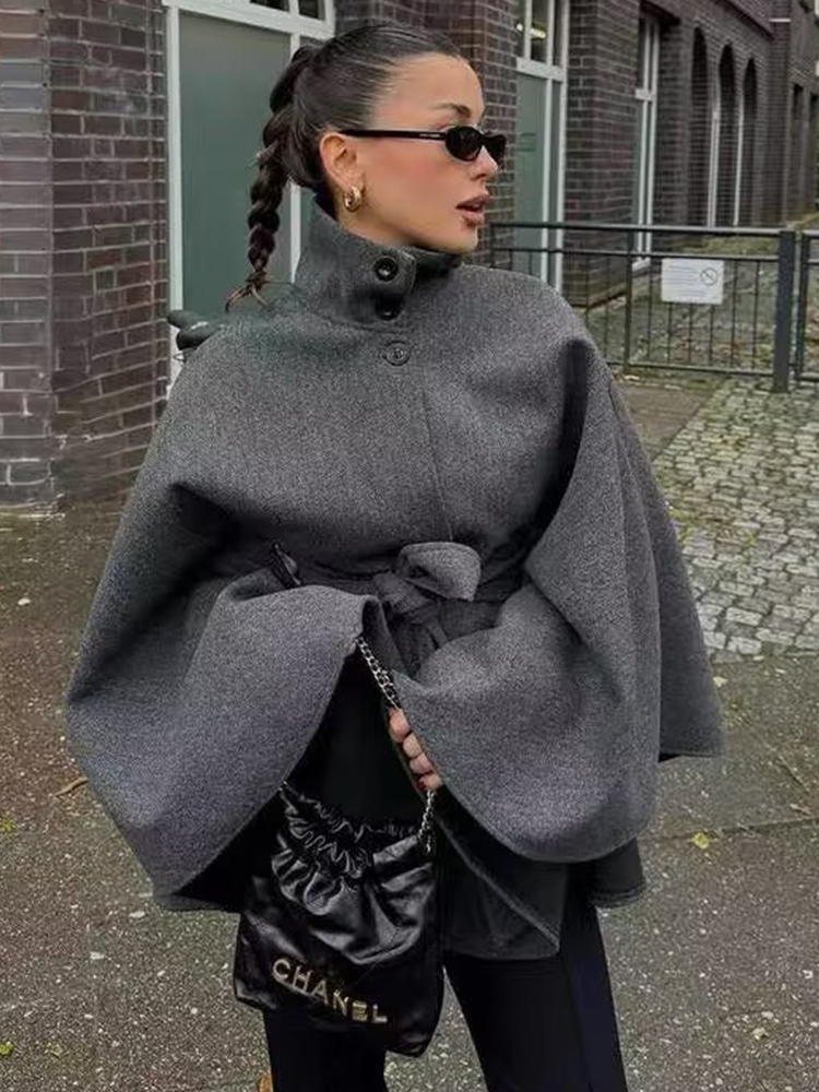 Wool Coat Peacoat - TFMLN Dames Wollen Manteljassen Met Riem