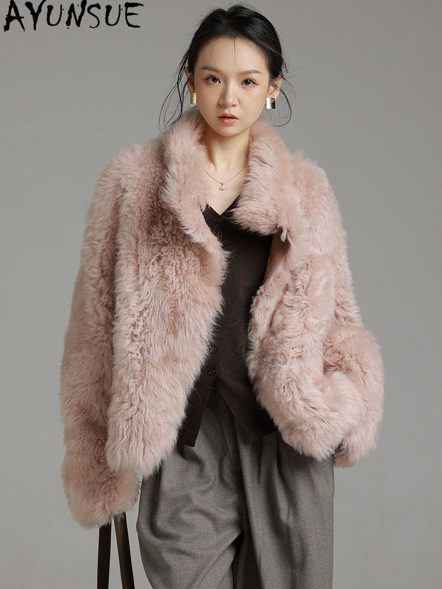 Wool Coat Peacoat - AYUNSUE Natuurlijke Toscane Schapenvacht Bontjas Winterkleding