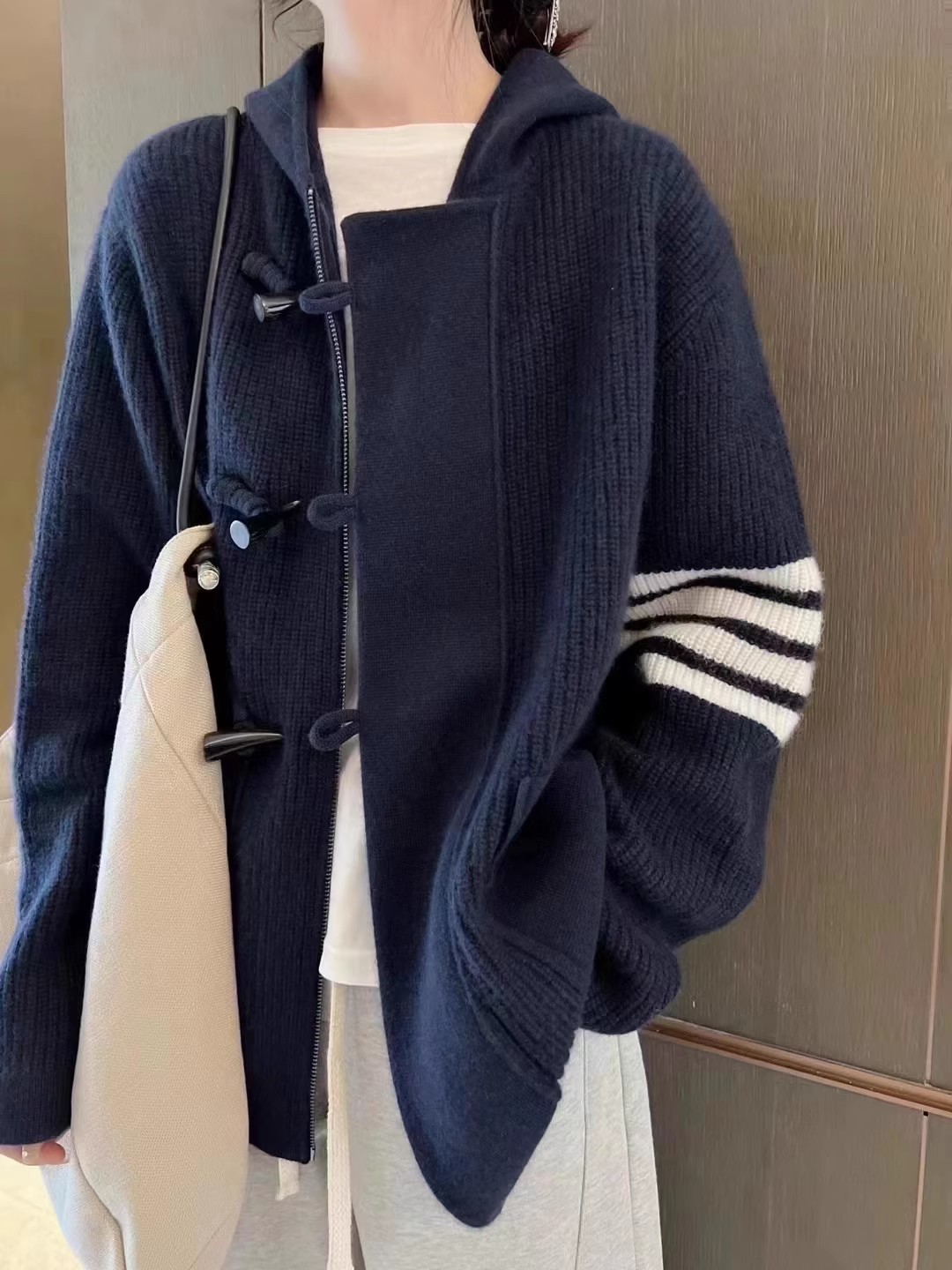 Wool Coat Peacoat - Tb Gebreid Vest Dames Capuchon 100%
