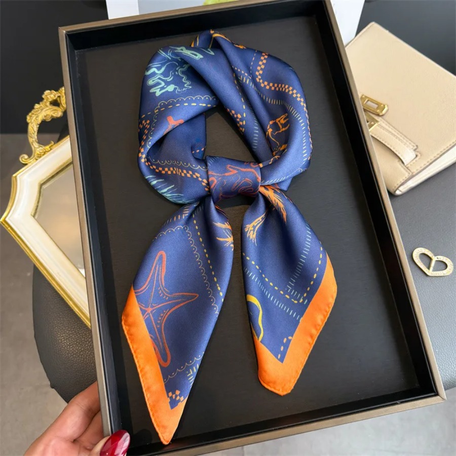 Shawl Wrap Winter - Blauw Print Zijden Vierkante Sjaal Dames