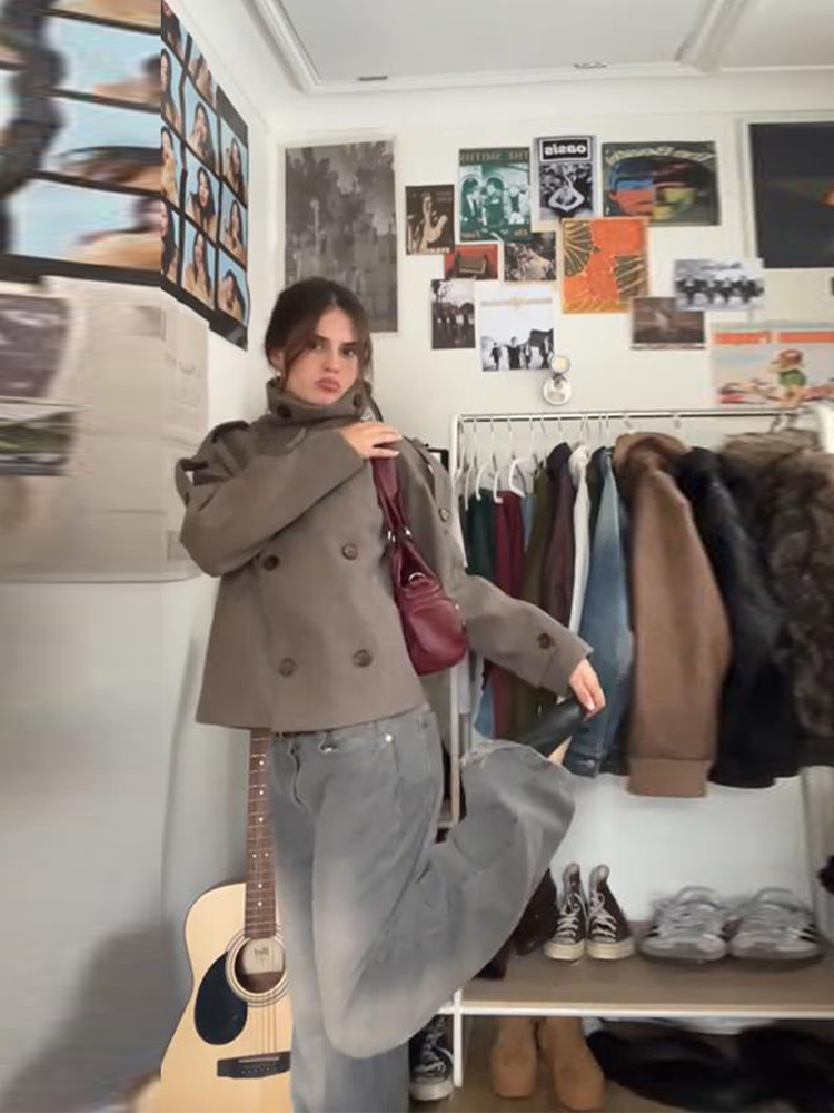Korte bruine damesjas met opst - Wool Coat Peacoat recensie en prijs