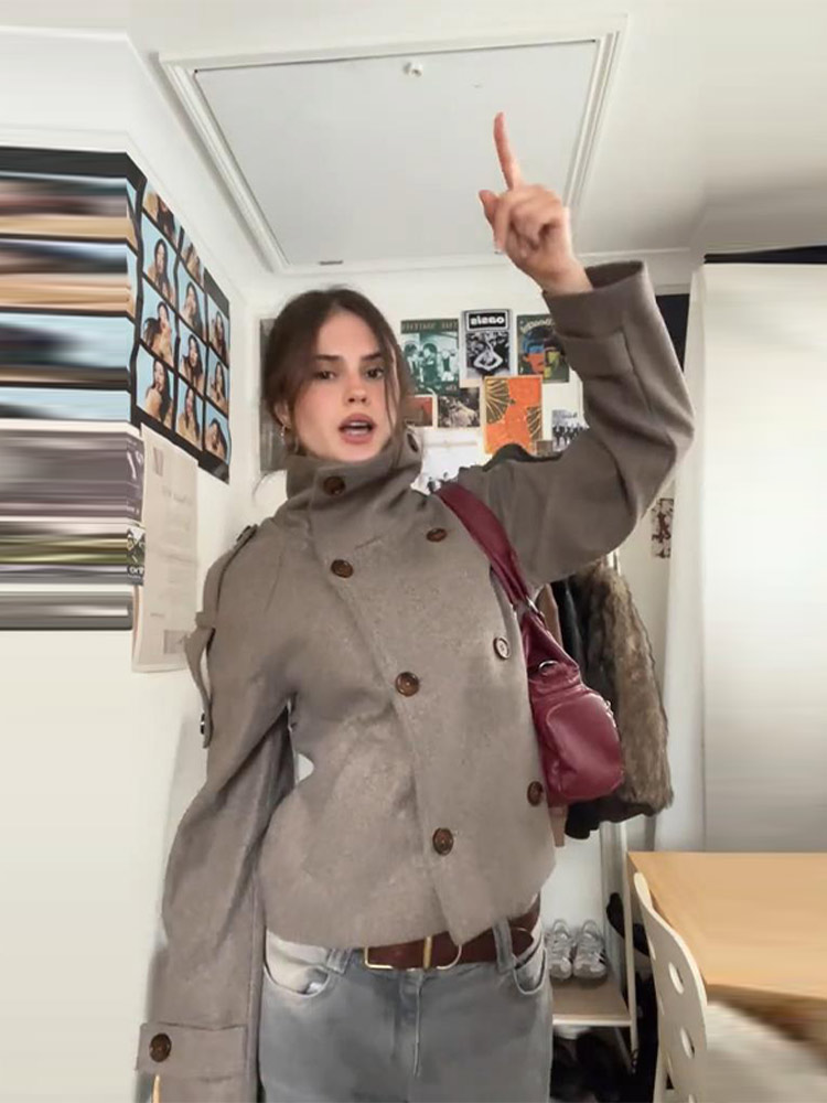 Korte bruine damesjas met opst - Wool Coat Peacoat recensie en prijs